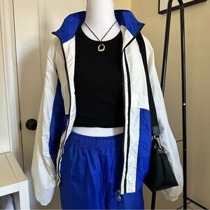 Adidas White and Blue Windbreaker Jacket